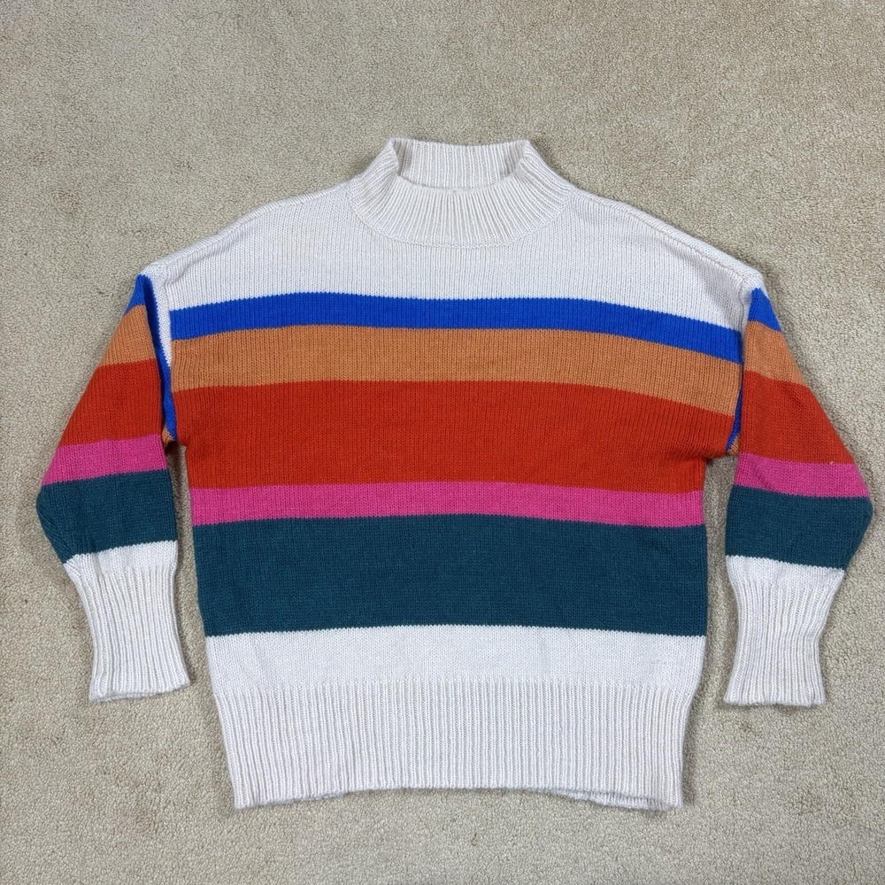 BKE Mock Neck Striped Long Sleeve Top Womens Medium Colorful Relaxed Sweater